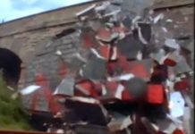 Train smashing the wall