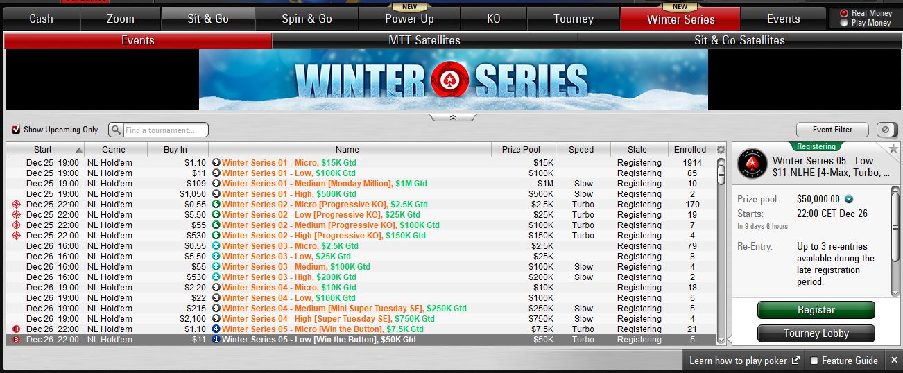 Nachodzi pierwsza edycja Winter Series na PokerStars