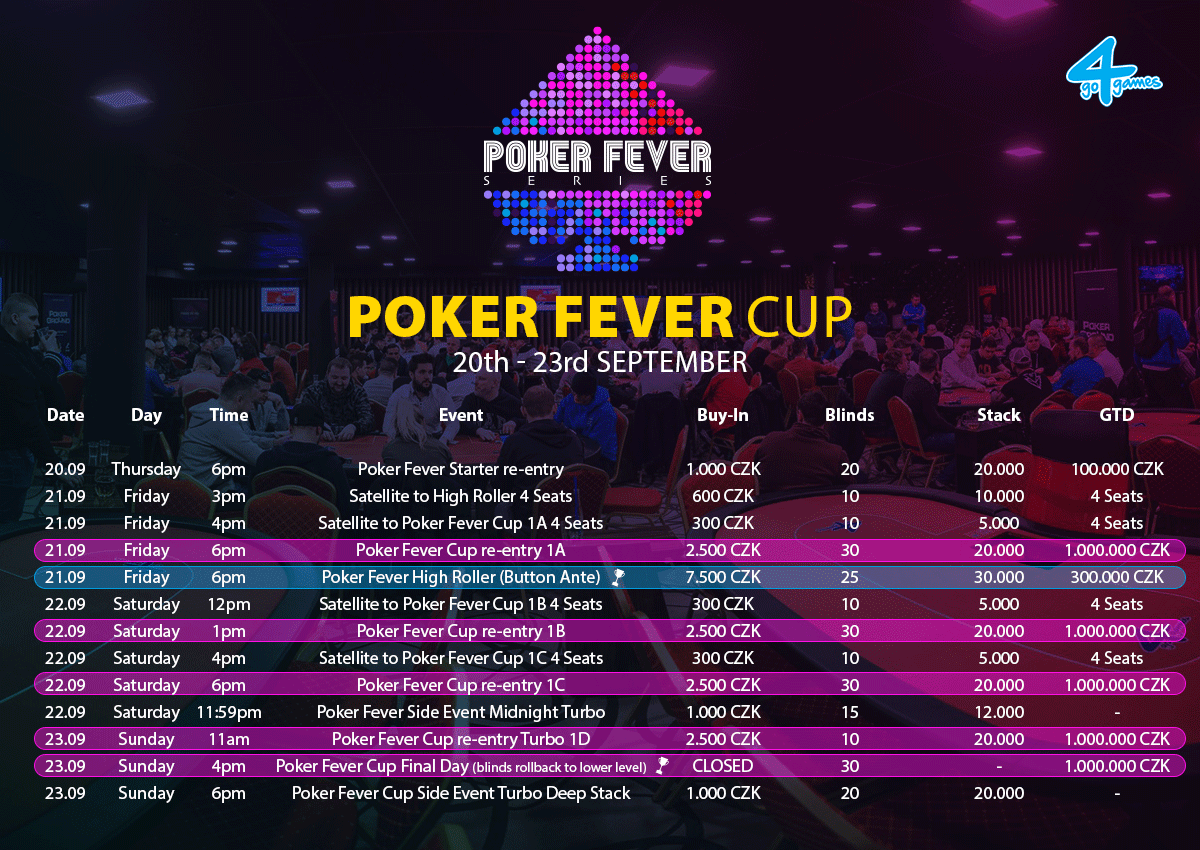 Poker Fever Cup wrzesień harmonogram
