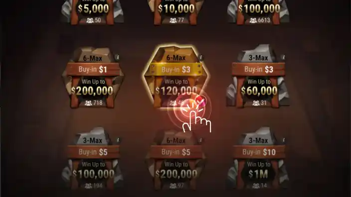 Wybór turniejów Spin & Gold w aplikacji GGPoker