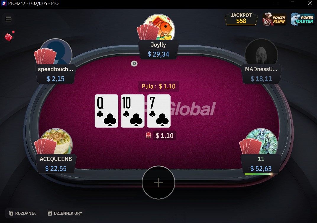 Poker online cash game PLO – stół w WPT Global