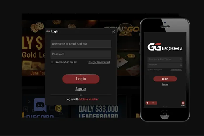 Ekran pierwszego logowania do GGPoker na komputerze i telefonie