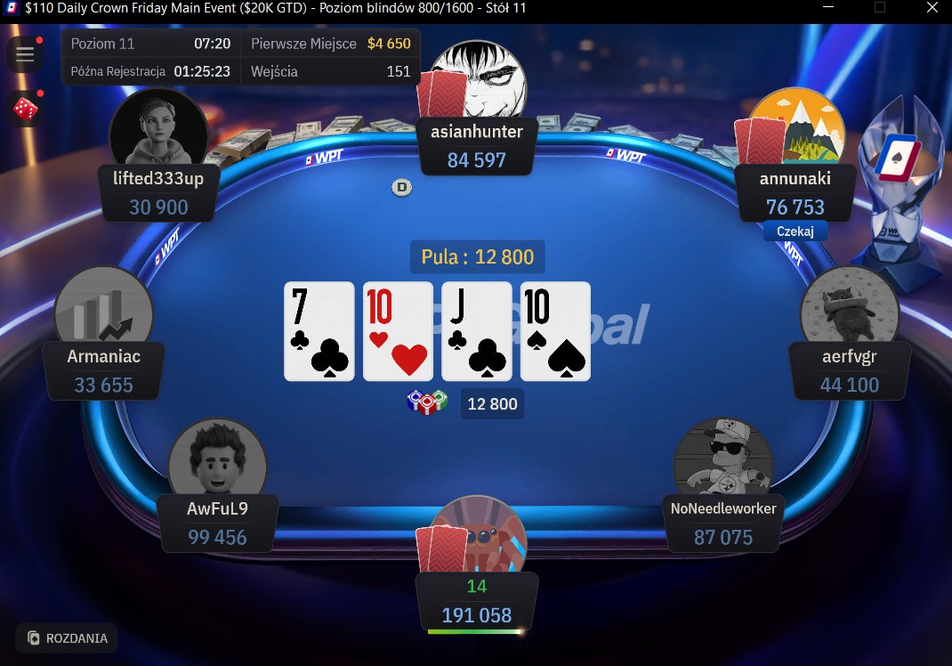 Turnieje pokerowe online – stół MTT w WPT Global