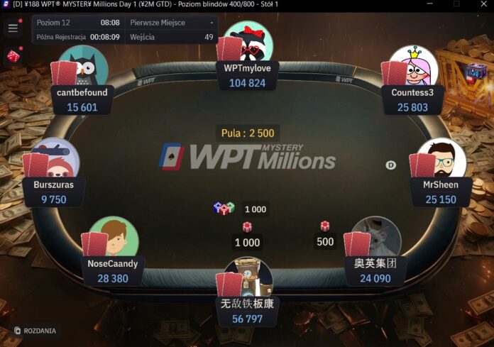 WPT Global cash game NLH – stół online w trakcie rozdania