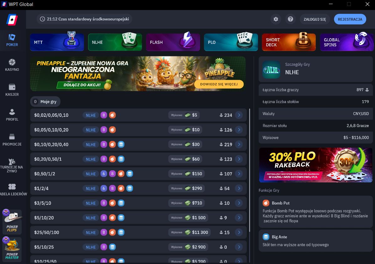 WPT Global lobby – dostęp do sekcji wpłat i wypłat