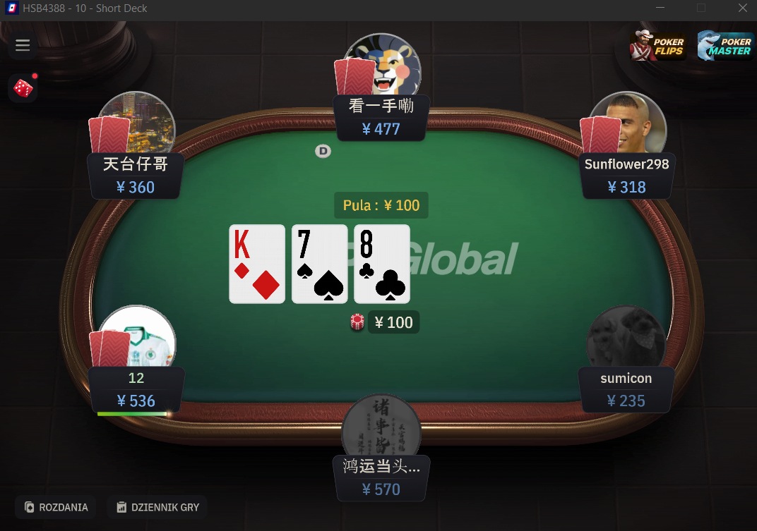 Short Deck poker online – przykład rozdania przy analizie rake