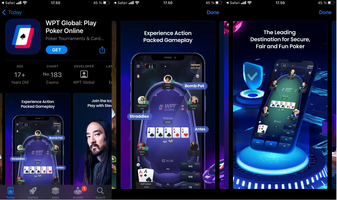 Aplikacja WPT Global na telefonie iPhone