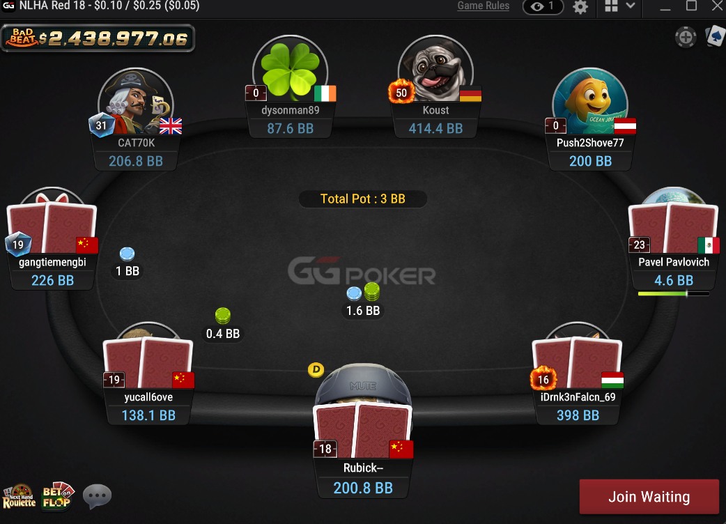Stół cash game w GGPoker dla początkujących graczy