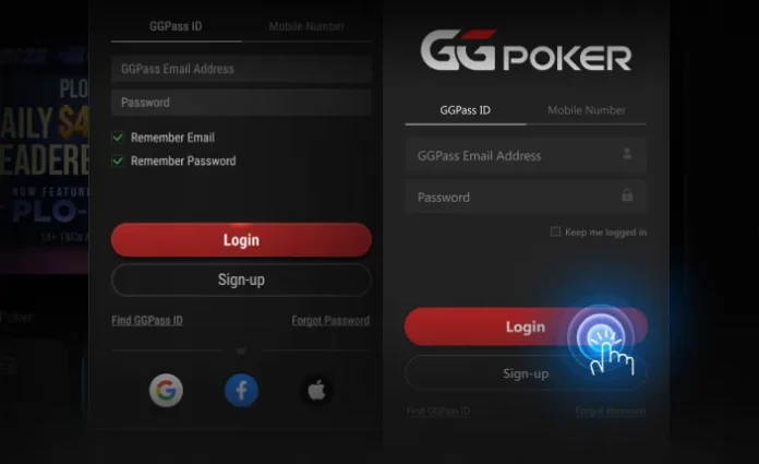 Ekran logowania GGPoker z polami GGPass ID i hasłem