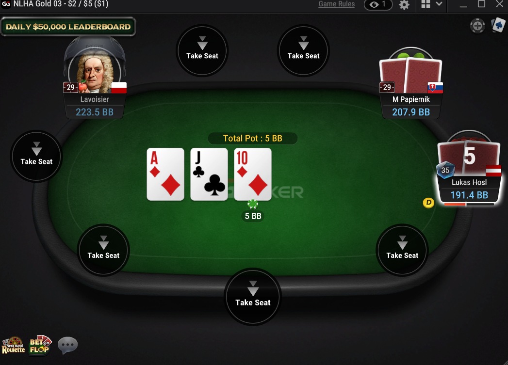 Stół cash game w GGPoker z przykładowymi stawkami