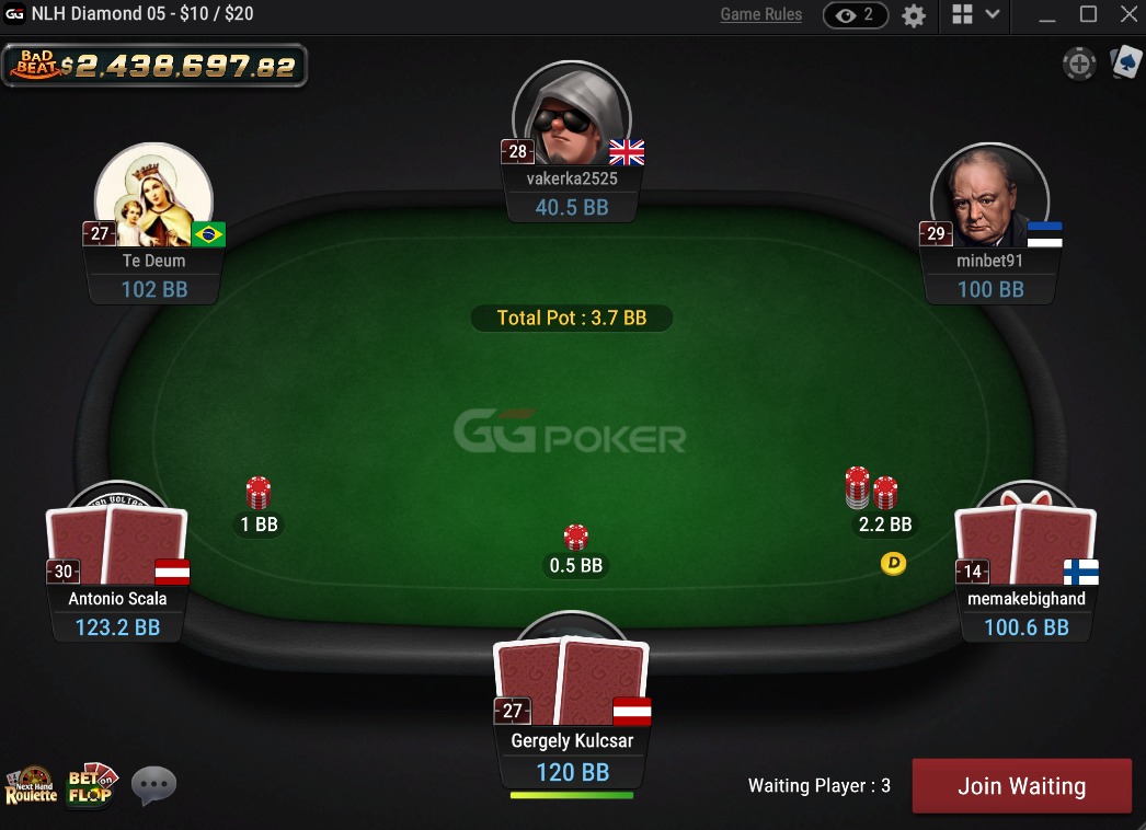 Stół pokerowy GGPoker dla początkujących graczy online