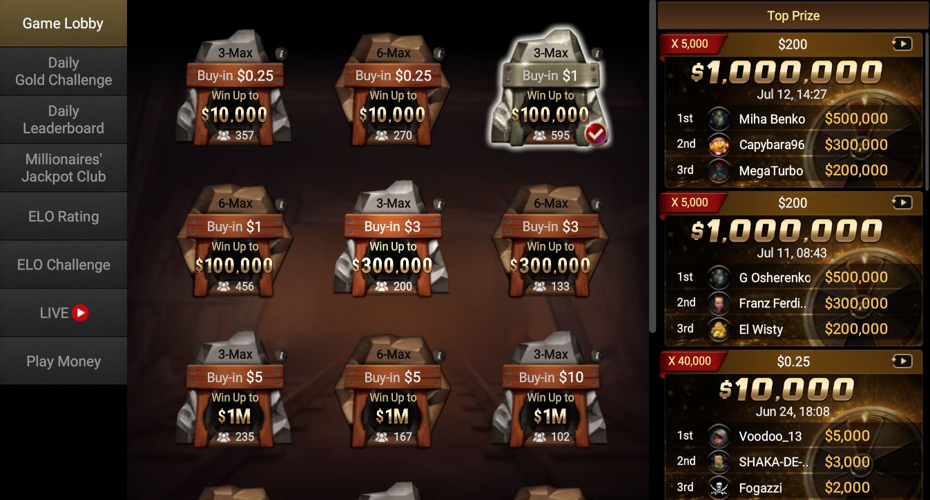 Lobby Spin & Gold w GGPoker z dostępnymi wpisowymi