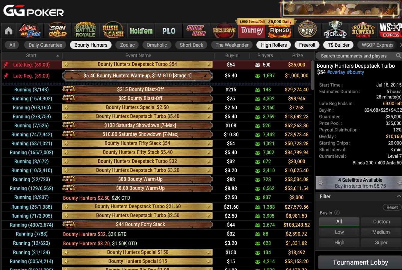 Lista turniejów GGPoker dostępnych dla początkujących graczy