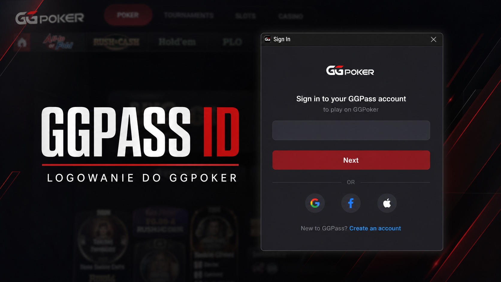 GGPass ID i ekran logowania do GGPoker