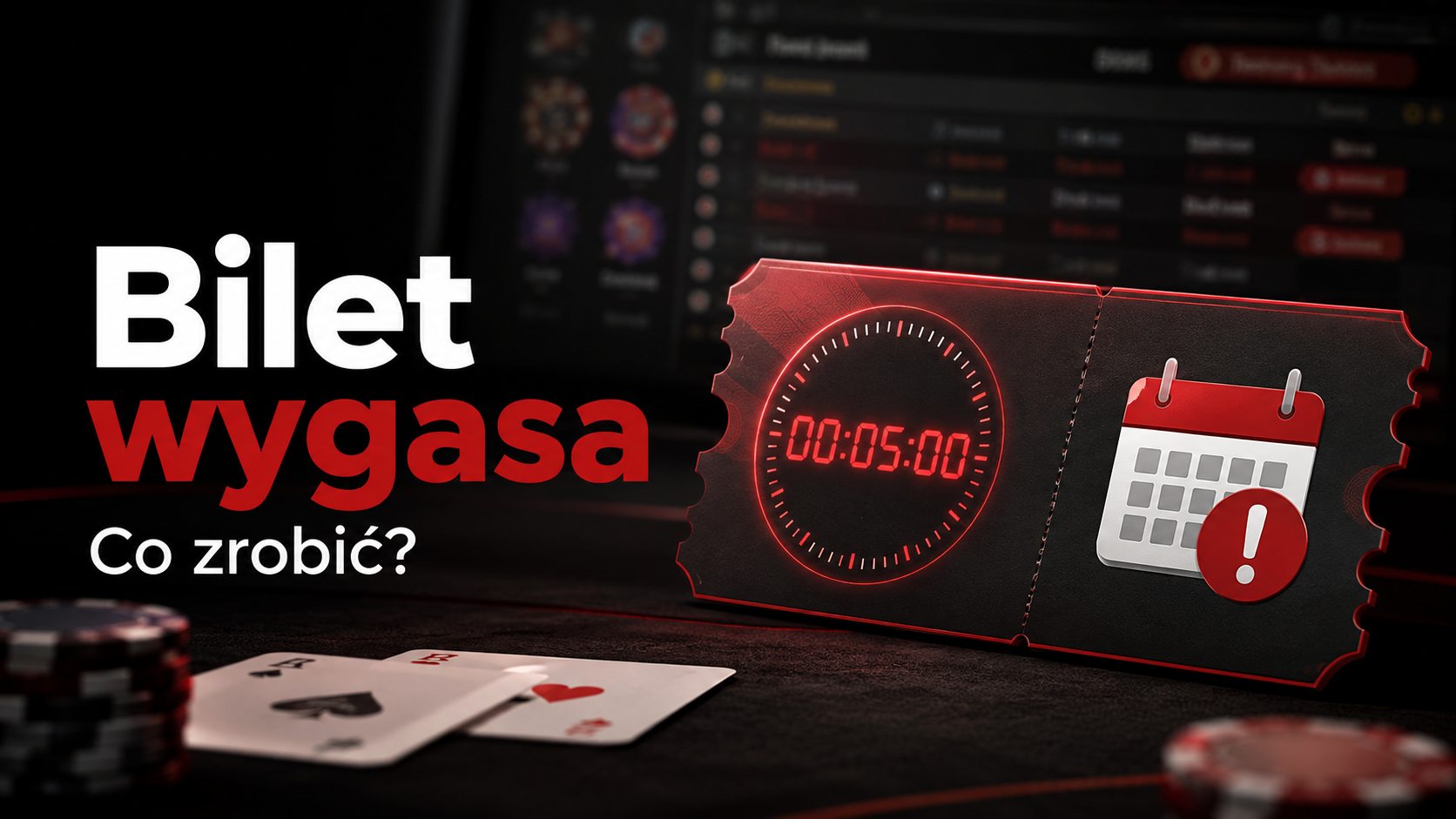 Wygasający bilet turniejowy GGPoker z zegarem i kalendarzem