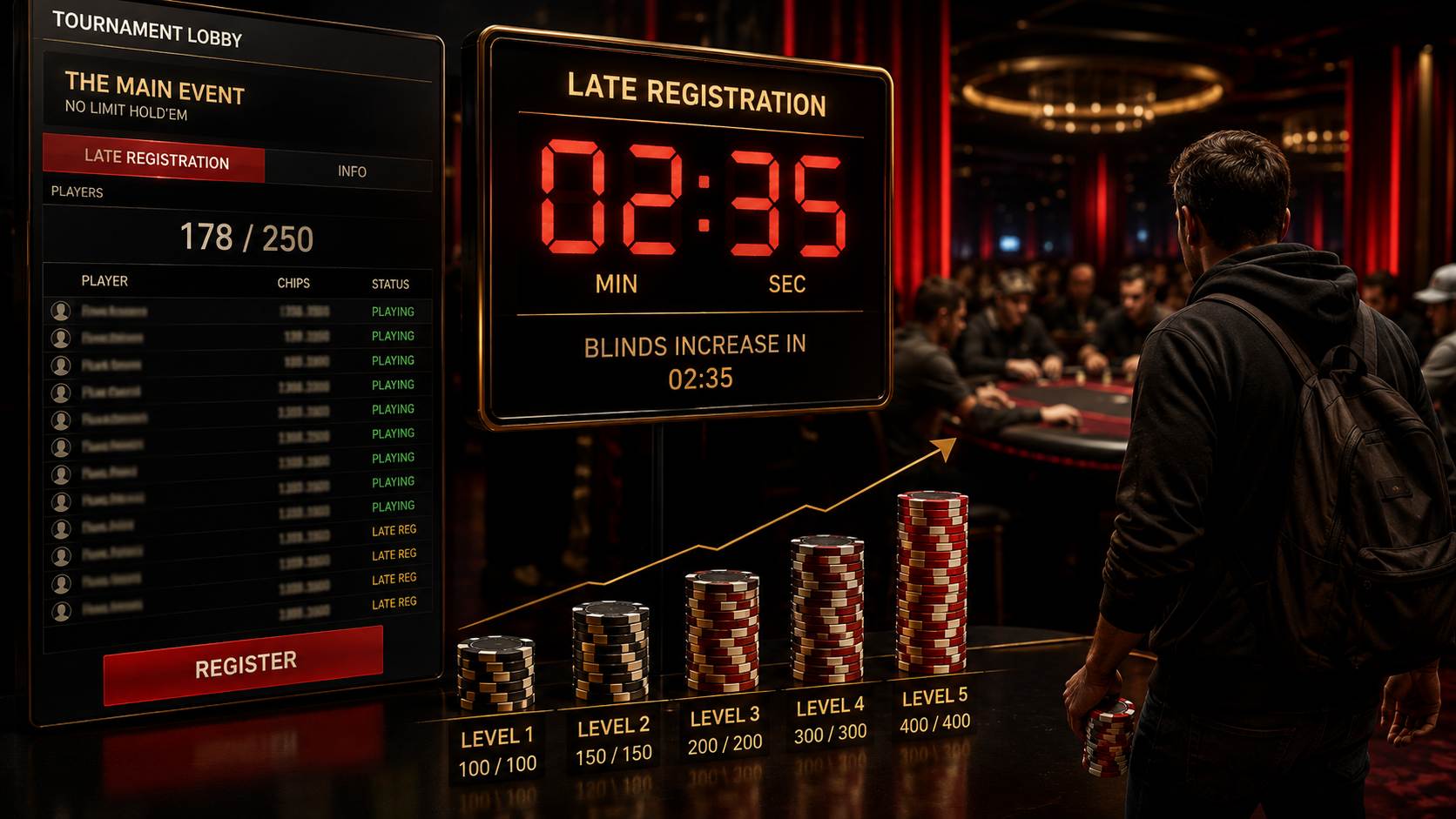 Zegar późnej rejestracji i stack turniejowy w GGPoker